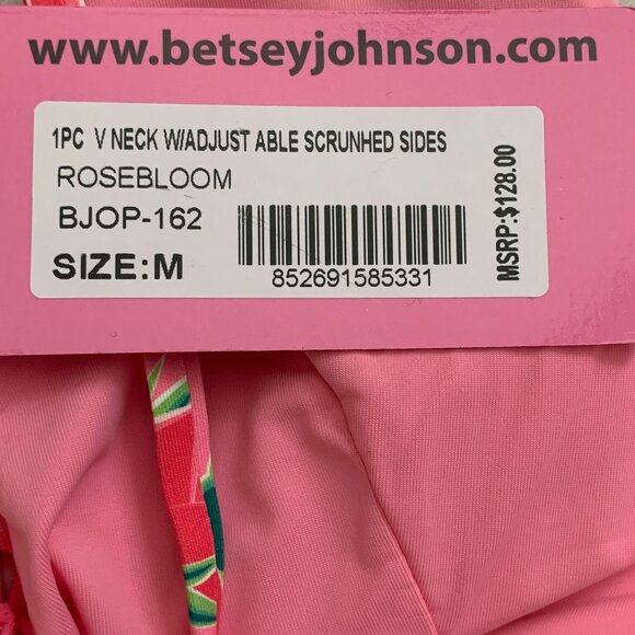 BETSEY JOHNSON Rose V-Neck Cinched Sides One Piece Swimsuit in Pink/Red Sz M - Picture 8 of 8